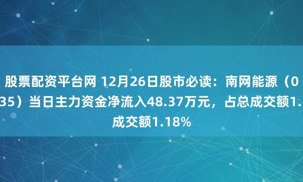 股票配资平台网 12月26日股市必读：南网能源（003035）当日主力资金净流入48.37万元，占总成交额1.18%